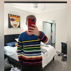 Multi-coloured striped knit sweater